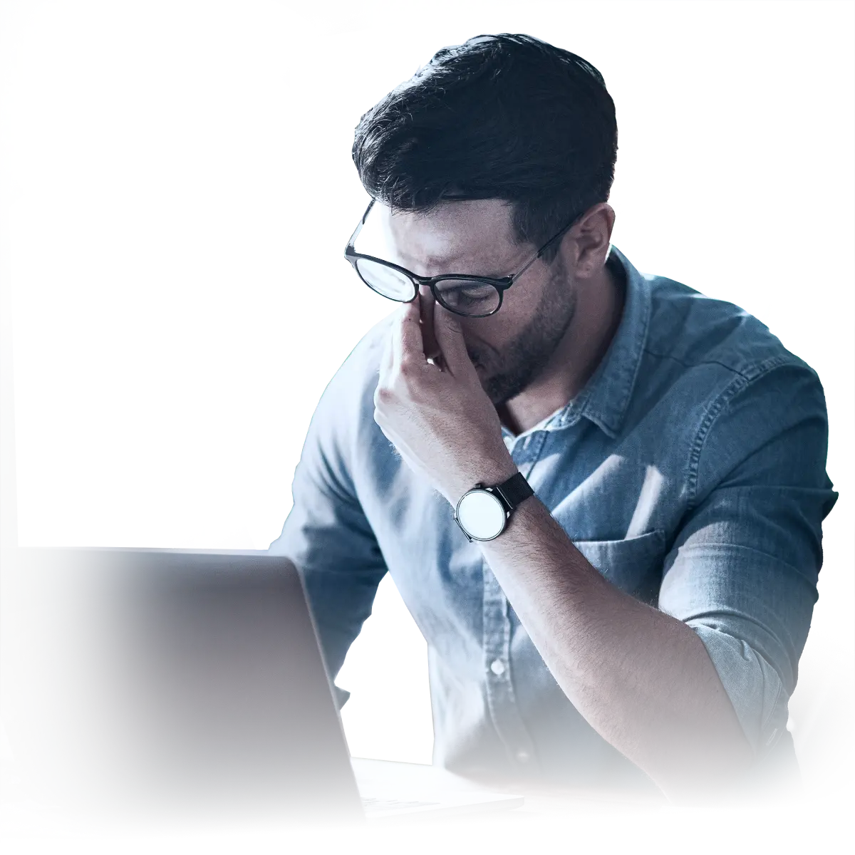Frustrated business owner at a laptop
