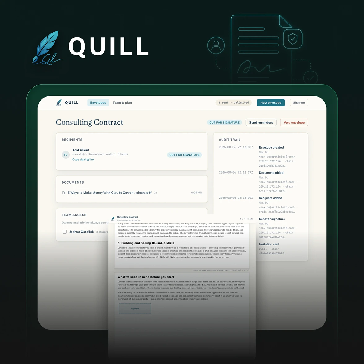 Quill product interface
